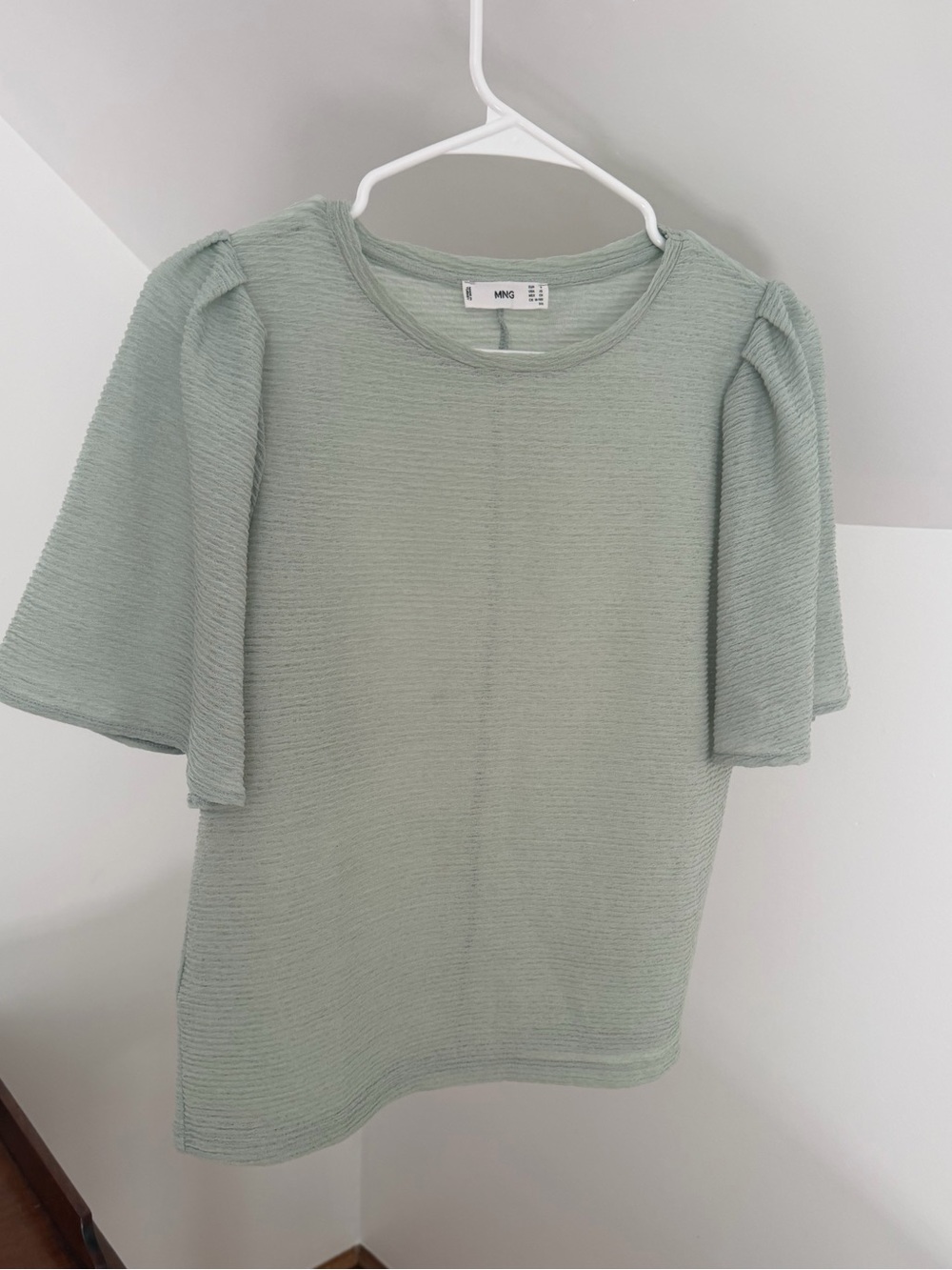 MNG Mint Green Textured Puff-Sleeve Top